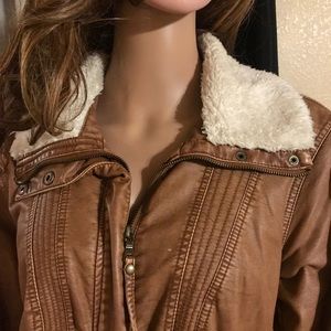 Women Light Brown Leather Jacket. Size L. 2 layers